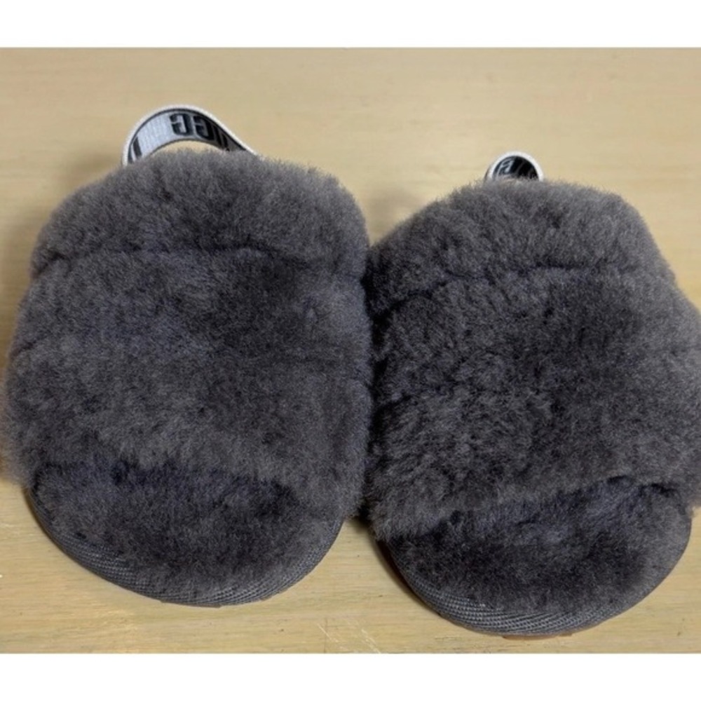 UGG‎ Fluff Yeah Charcoal Grey Sheepskin Slingback Slides Slippers Toddler 4/5